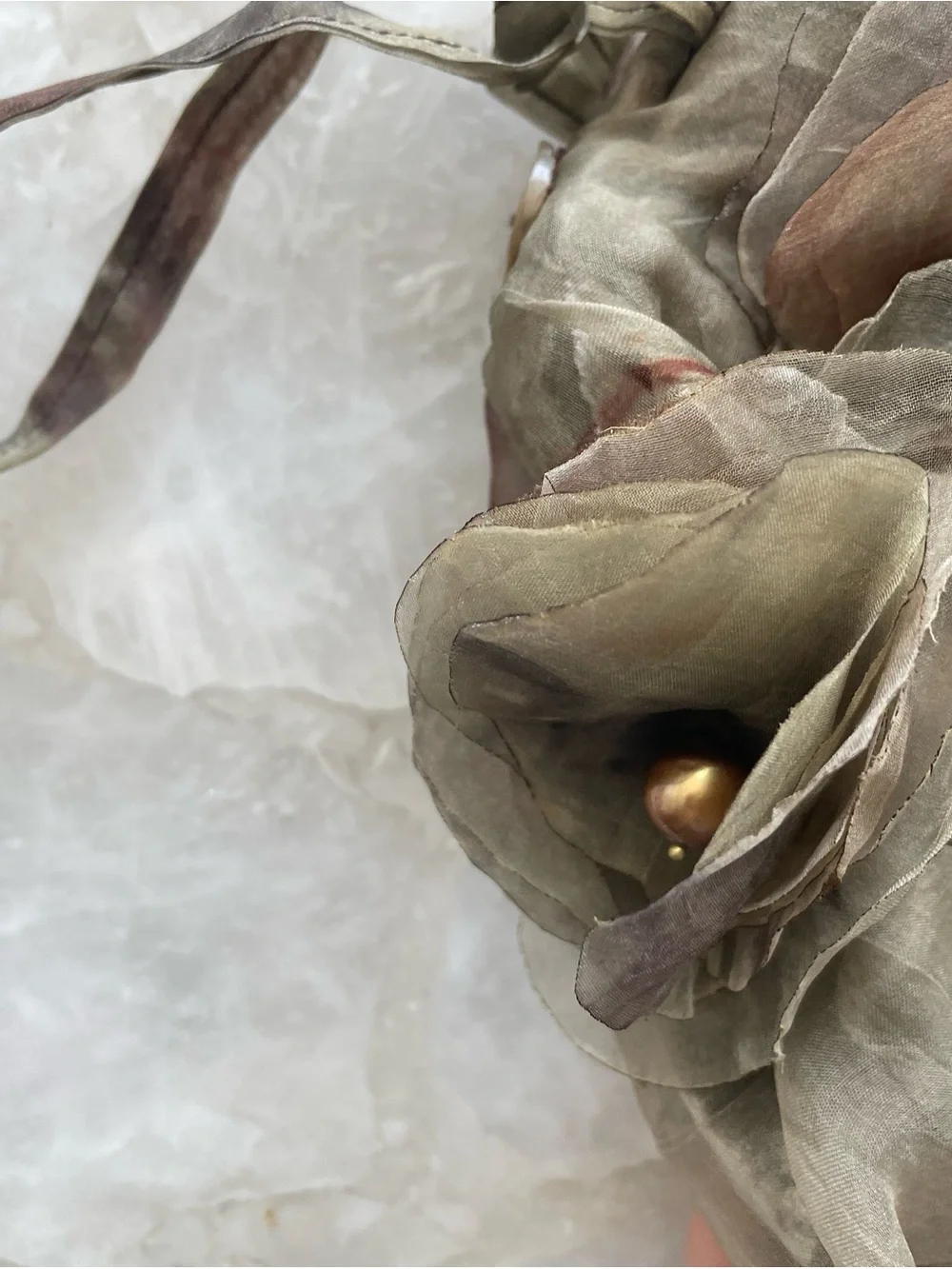 Handmade Vintage-Inspired Olive Floral Drawstring Handbag